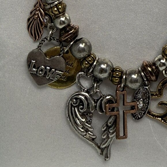 Multi Dangle Charm Beaded Leather Rope Necklace With Matching Earrings New - Picture 3 of 5